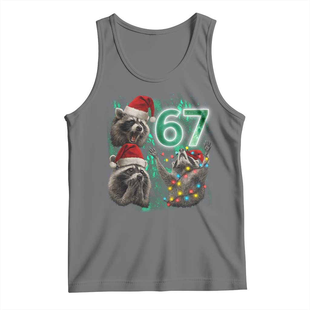 Funny Christmas 67 Meme Racoon Tank Top Howling at The Moon TS10 Black Heather Print Your Wear