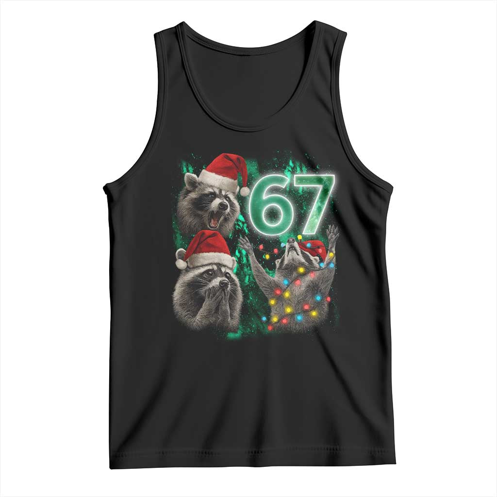 Funny Christmas 67 Meme Racoon Tank Top Howling at The Moon TS10 Black Print Your Wear