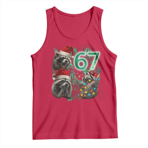 Funny Christmas 67 Meme Racoon Tank Top Howling at The Moon TS10 Red Print Your Wear