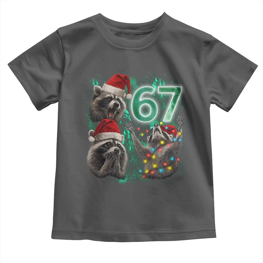Funny Christmas 67 Meme Racoon Toddler T Shirt Howling at The Moon TS10 Dark Heather Print Your Wear