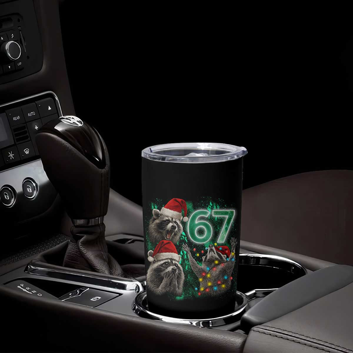 Funny Christmas 67 Meme Racoon Tumbler Cup Howling at The Moon TS10 Print Your Wear