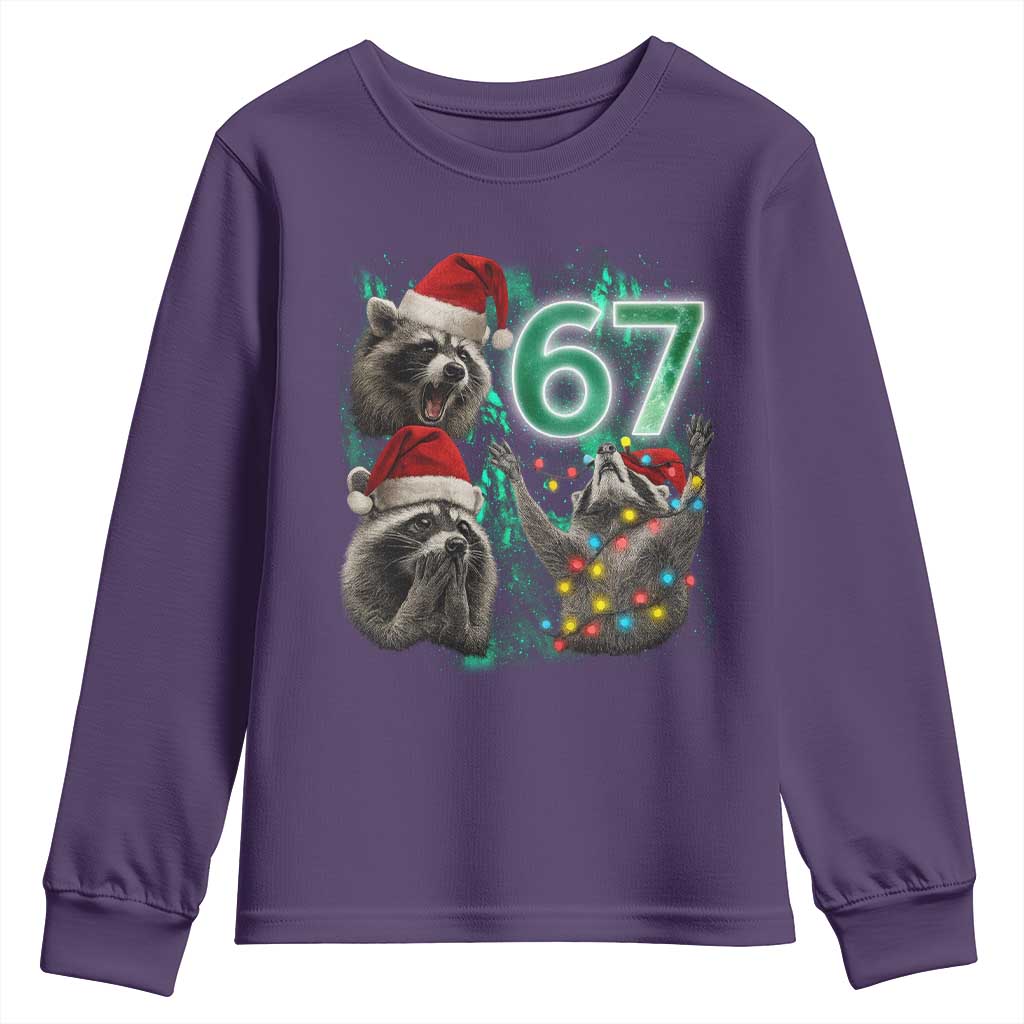 Funny Christmas 67 Meme Racoon Youth Sweatshirt Howling at The Moon TS10 Purple Print Your Wear