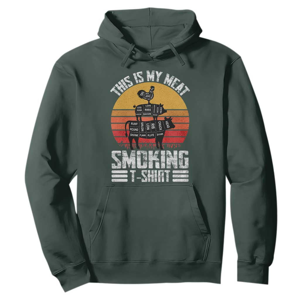 BBQ Hoodie Smoker Themed Retro Vintage My Meat Smoking TS10 Dark Forest Green Print Your Wear