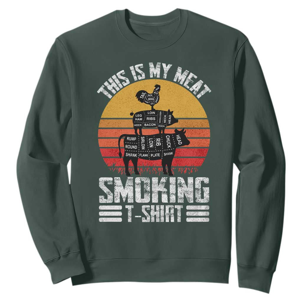 BBQ Sweatshirt Smoker Themed Retro Vintage My Meat Smoking TS10 Dark Forest Green Print Your Wear