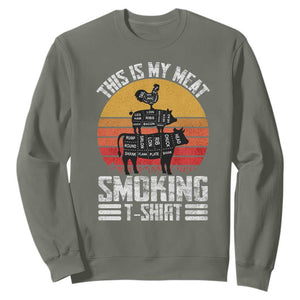 BBQ Sweatshirt Smoker Themed Retro Vintage My Meat Smoking TS10 Military Green Print Your Wear