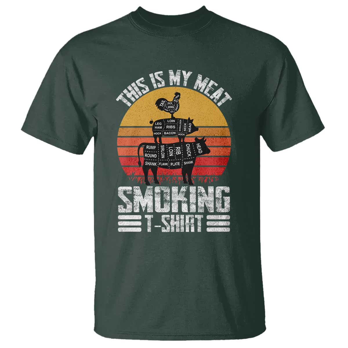 BBQ T Shirt Smoker Themed Retro Vintage My Meat Smoking TS10 Dark Forest Green Print Your Wear