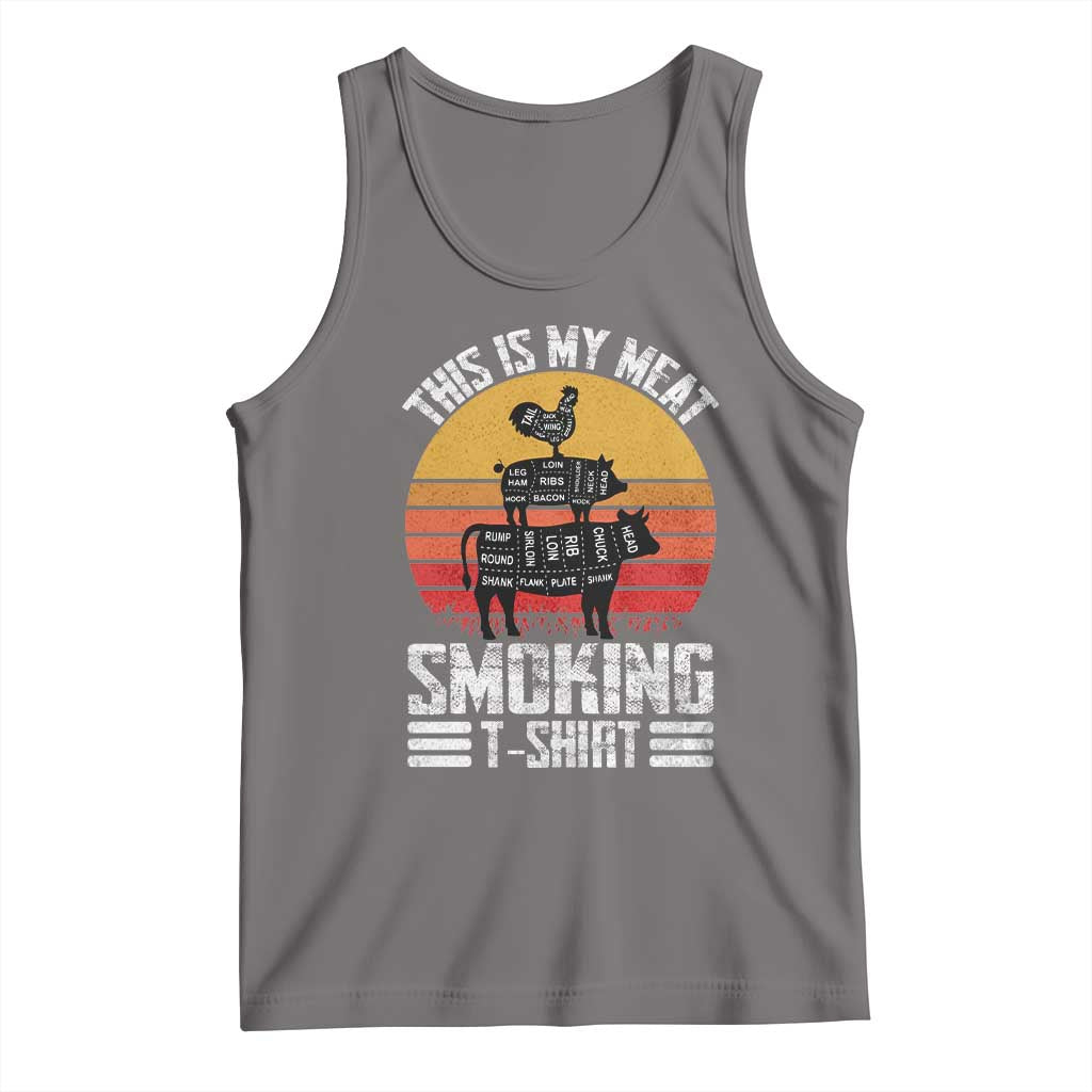 BBQ Tank Top Smoker Themed Retro Vintage My Meat Smoking TS10 Deep Heather Print Your Wear