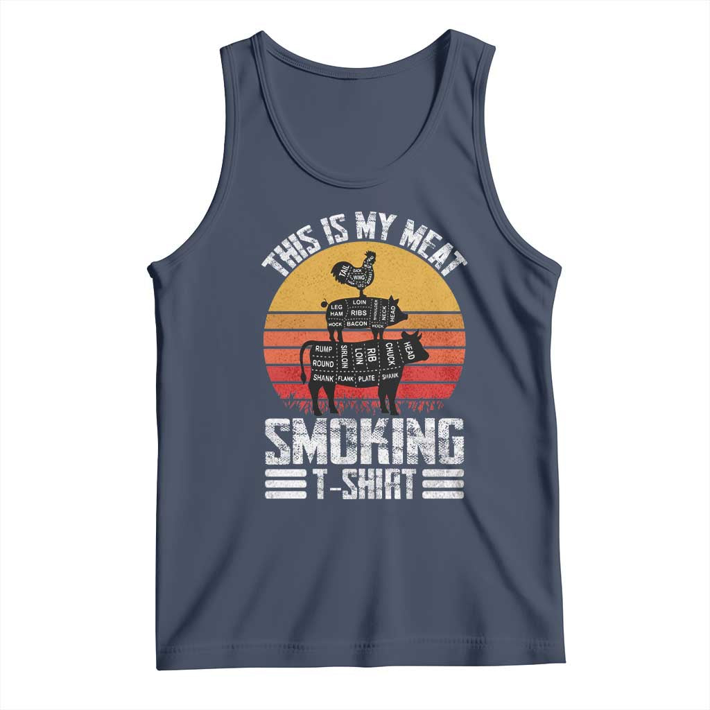 BBQ Tank Top Smoker Themed Retro Vintage My Meat Smoking TS10 Navy Print Your Wear