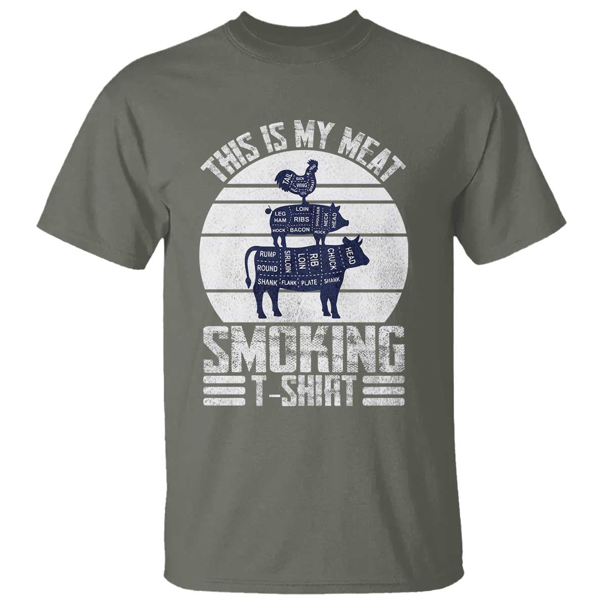 BBQ T Shirt Retro This Is My Meat Smoking Barbeque Dad TS10 Military Green Print Your Wear