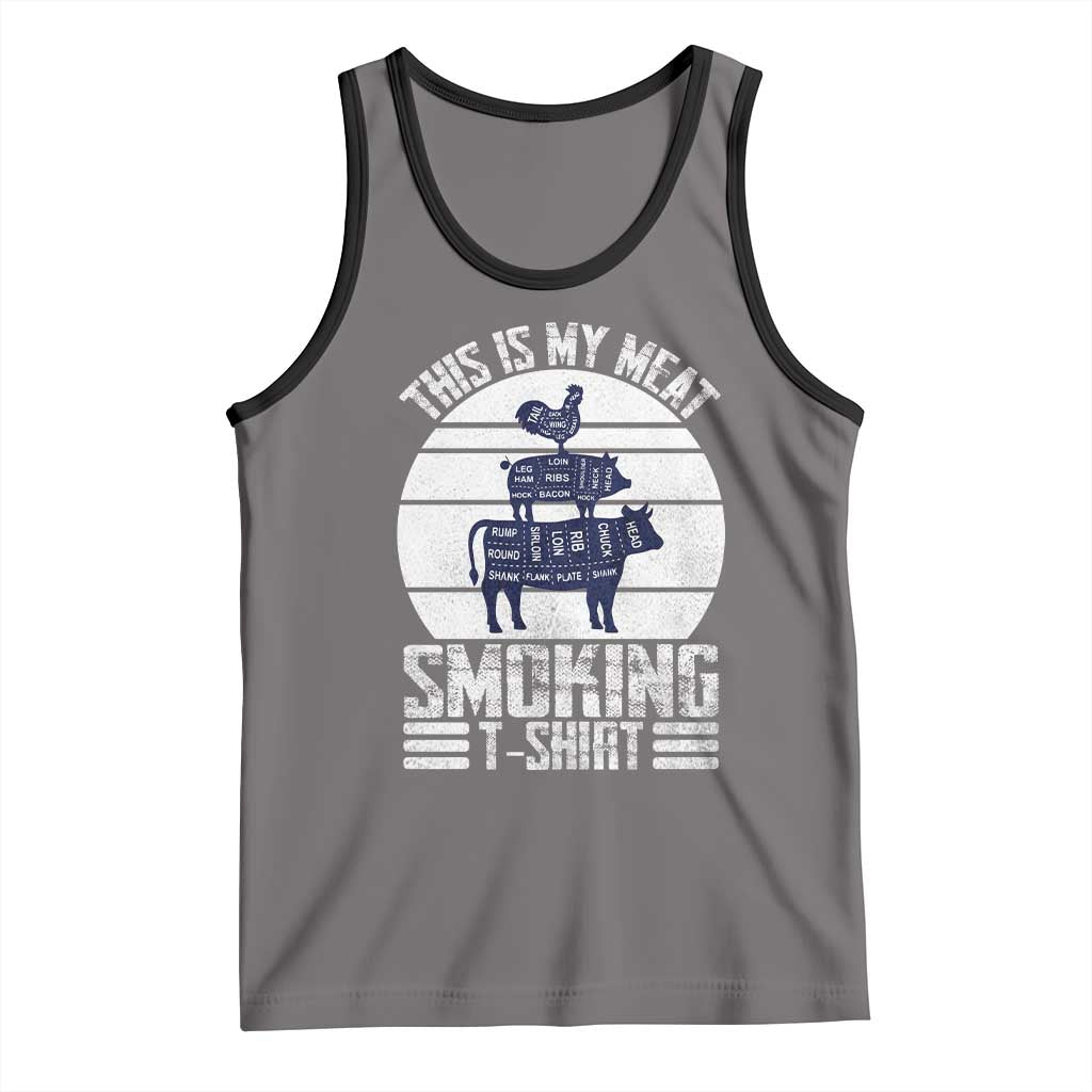 BBQ Tank Top Retro This Is My Meat Smoking Barbeque Dad TS10 Deep Heather Black Print Your Wear