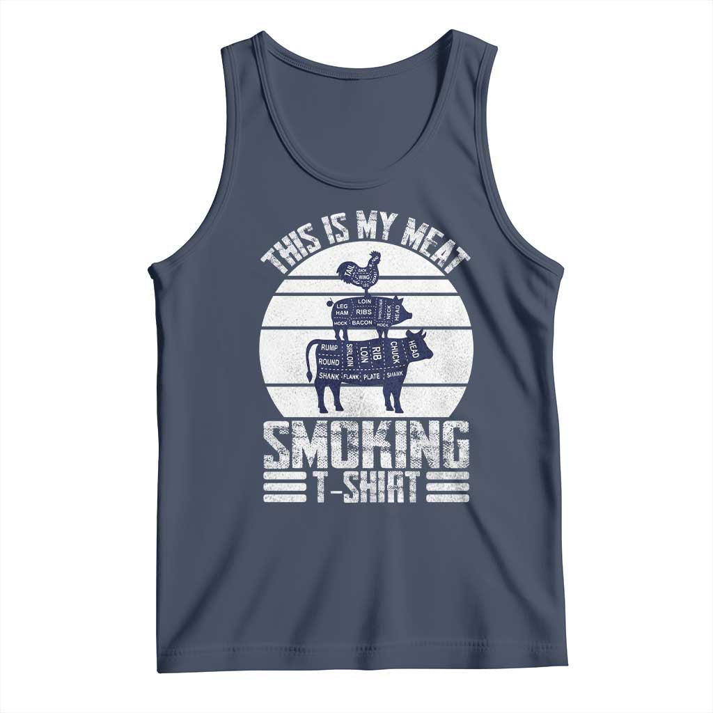 BBQ Tank Top Retro This Is My Meat Smoking Barbeque Dad TS10 Navy Print Your Wear