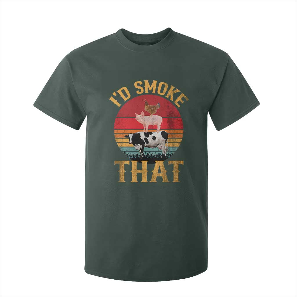 Funny BBQ T Shirt For Kid I'd Smoke That Barbecue Retro Grilling Gift TS10 Dark Forest Green Print Your Wear