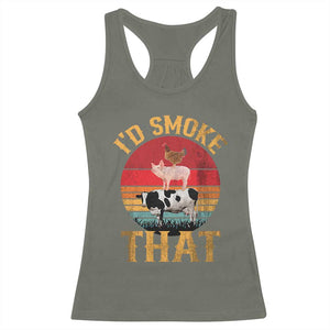 Funny BBQ Racerback Tank Top I'd Smoke That Barbecue Retro Grilling Gift TS10 Military Green Print Your Wear