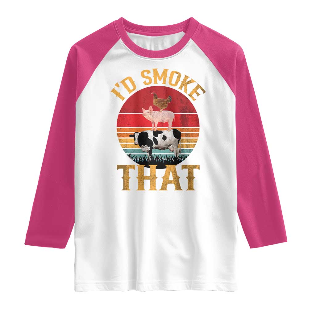 Funny BBQ Raglan Shirt I'd Smoke That Barbecue Retro Grilling Gift TS10 White Heliconia Print Your Wear