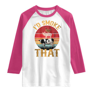 Funny BBQ Raglan Shirt I'd Smoke That Barbecue Retro Grilling Gift TS10 White Heliconia Print Your Wear