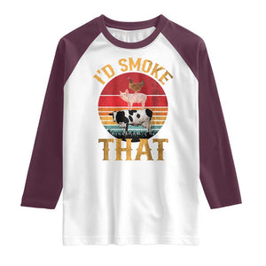Funny BBQ Raglan Shirt I'd Smoke That Barbecue Retro Grilling Gift TS10 White Maroon Print Your Wear
