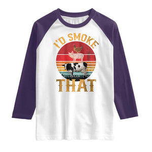 Funny BBQ Raglan Shirt I'd Smoke That Barbecue Retro Grilling Gift TS10 White Purple Print Your Wear