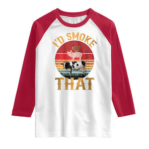 Funny BBQ Raglan Shirt I'd Smoke That Barbecue Retro Grilling Gift TS10 White Red Print Your Wear