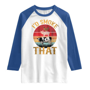 Funny BBQ Raglan Shirt I'd Smoke That Barbecue Retro Grilling Gift TS10 White Royal Print Your Wear