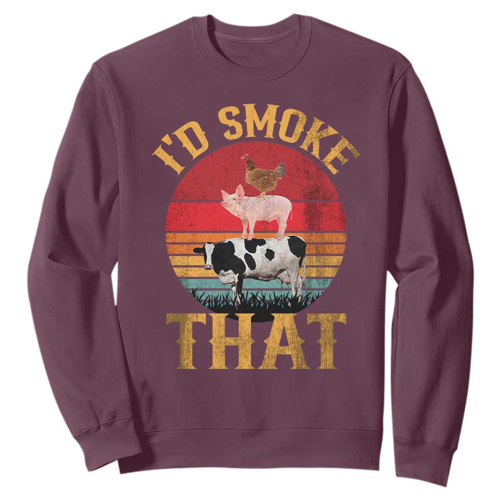 Funny BBQ Sweatshirt I'd Smoke That Barbecue Retro Grilling Gift TS10 Maroon Print Your Wear