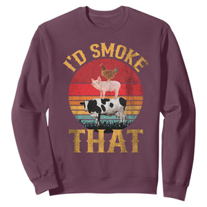Funny BBQ Sweatshirt I'd Smoke That Barbecue Retro Grilling Gift TS10 Maroon Print Your Wear