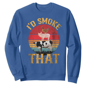 Funny BBQ Sweatshirt I'd Smoke That Barbecue Retro Grilling Gift TS10 Royal Blue Print Your Wear