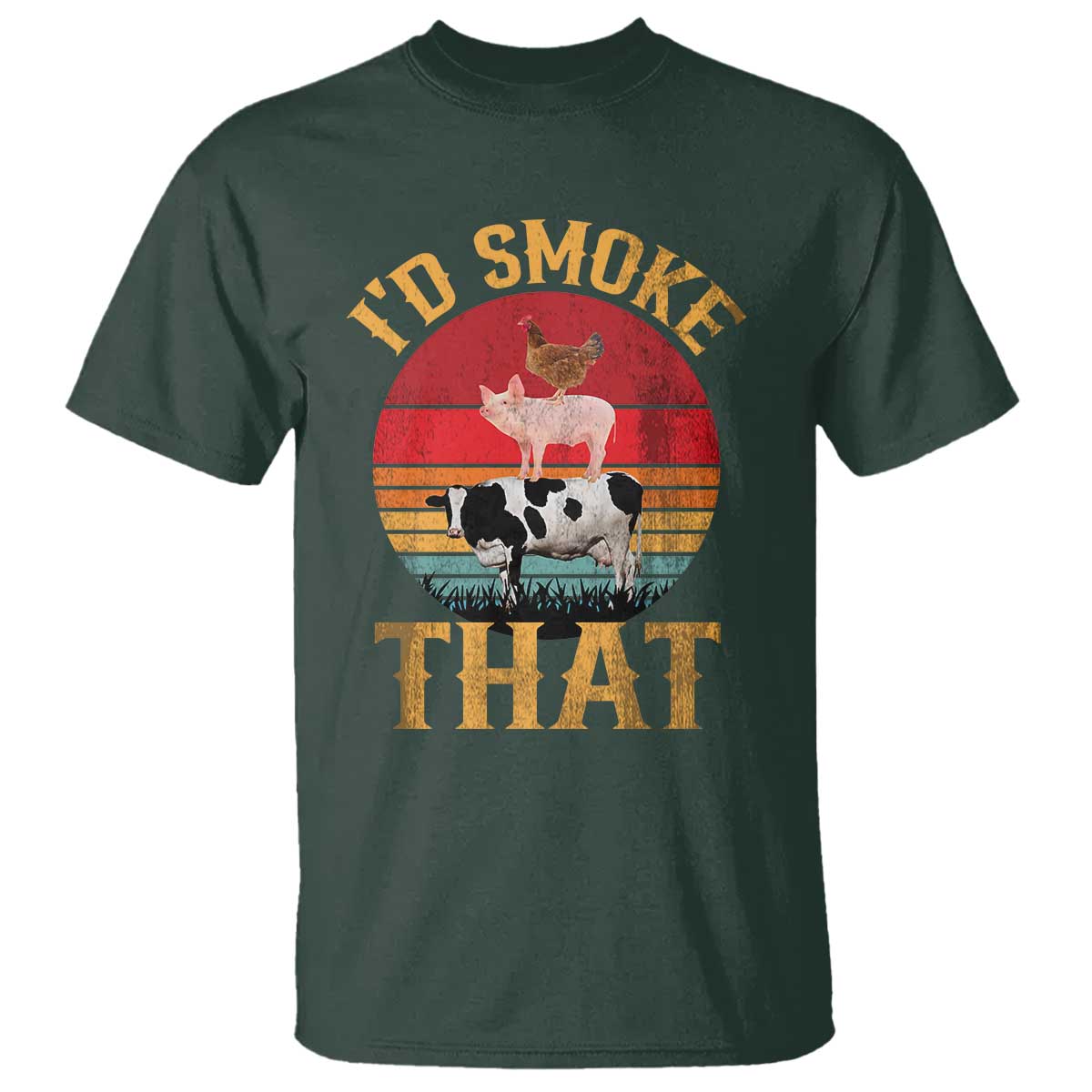 Funny BBQ T Shirt I'd Smoke That Barbecue Retro Grilling Gift TS10 Dark Forest Green Print Your Wear