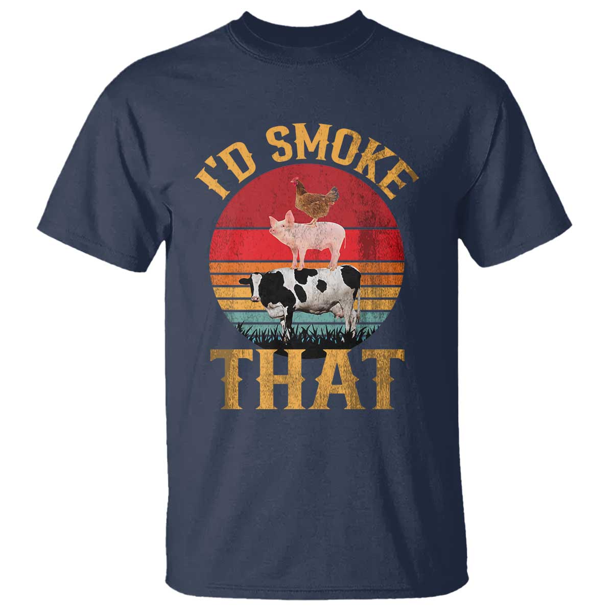 Funny BBQ T Shirt I'd Smoke That Barbecue Retro Grilling Gift TS10 Navy Print Your Wear