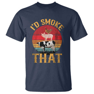 Funny BBQ T Shirt I'd Smoke That Barbecue Retro Grilling Gift TS10 Navy Print Your Wear