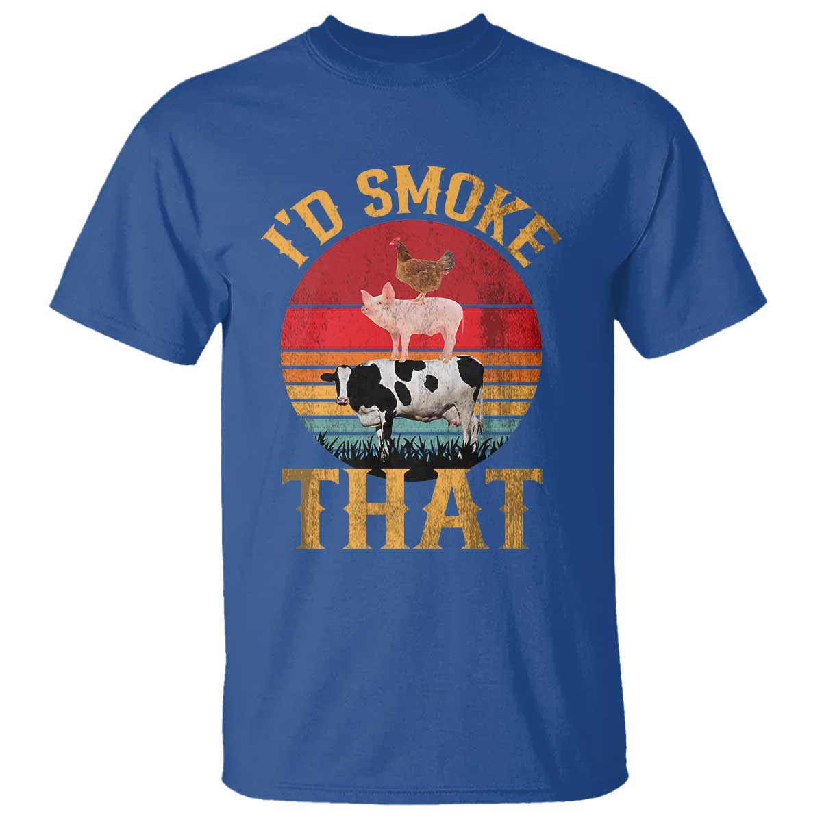 Funny BBQ T Shirt I'd Smoke That Barbecue Retro Grilling Gift TS10 Royal Blue Print Your Wear