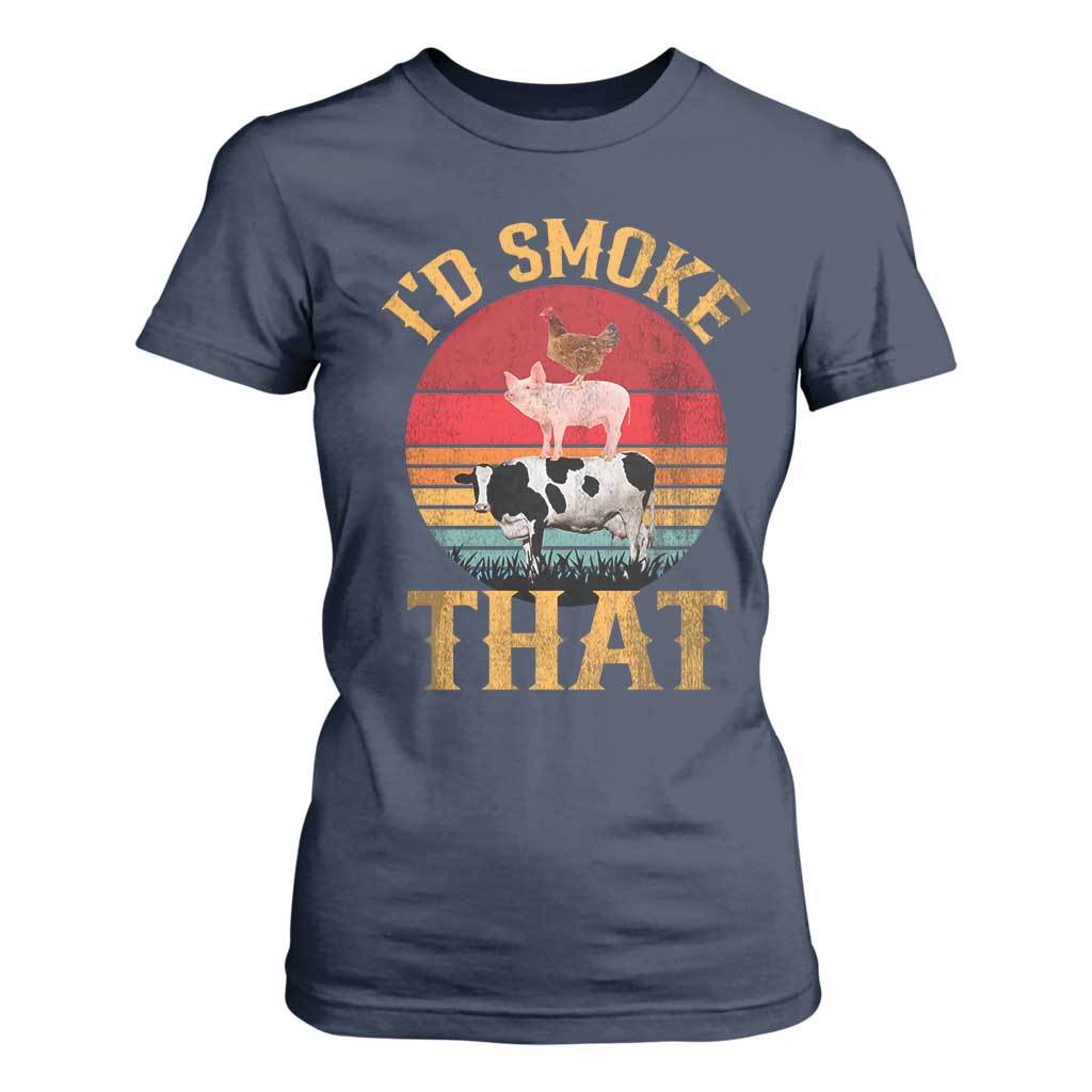 Funny BBQ T Shirt For Women I'd Smoke That Barbecue Retro Grilling Gift TS10 Navy Print Your Wear
