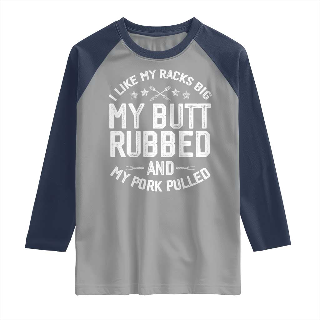 Funny BBQ Raglan Shirt Pork Rub Smoking Meat Smoker Hilarious Grill Chef Grilling Gift TS10 Sport Gray Navy Print Your Wear