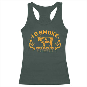 Funny BBQ Racerback Tank Top I'd Smoke That Chef Butcher Cook BBQ TS10 Dark Forest Green Print Your Wear