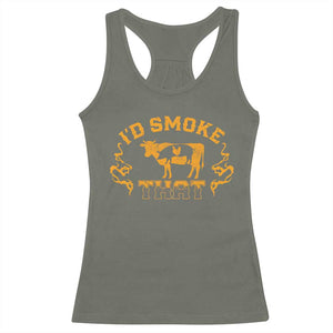 Funny BBQ Racerback Tank Top I'd Smoke That Chef Butcher Cook BBQ TS10 Military Green Print Your Wear