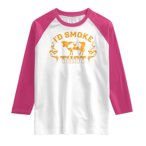 Funny BBQ Raglan Shirt I'd Smoke That Chef Butcher Cook BBQ TS10 White Heliconia Print Your Wear