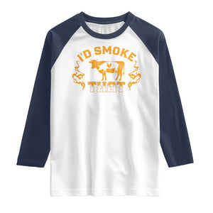 Funny BBQ Raglan Shirt I'd Smoke That Chef Butcher Cook BBQ TS10 White Navy Print Your Wear