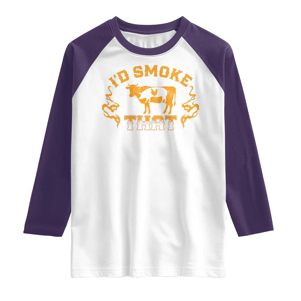 Funny BBQ Raglan Shirt I'd Smoke That Chef Butcher Cook BBQ TS10 White Purple Print Your Wear