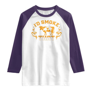 Funny BBQ Raglan Shirt I'd Smoke That Chef Butcher Cook BBQ TS10 White Purple Print Your Wear