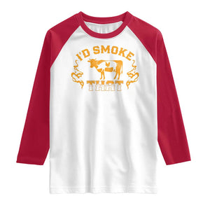Funny BBQ Raglan Shirt I'd Smoke That Chef Butcher Cook BBQ TS10 White Red Print Your Wear