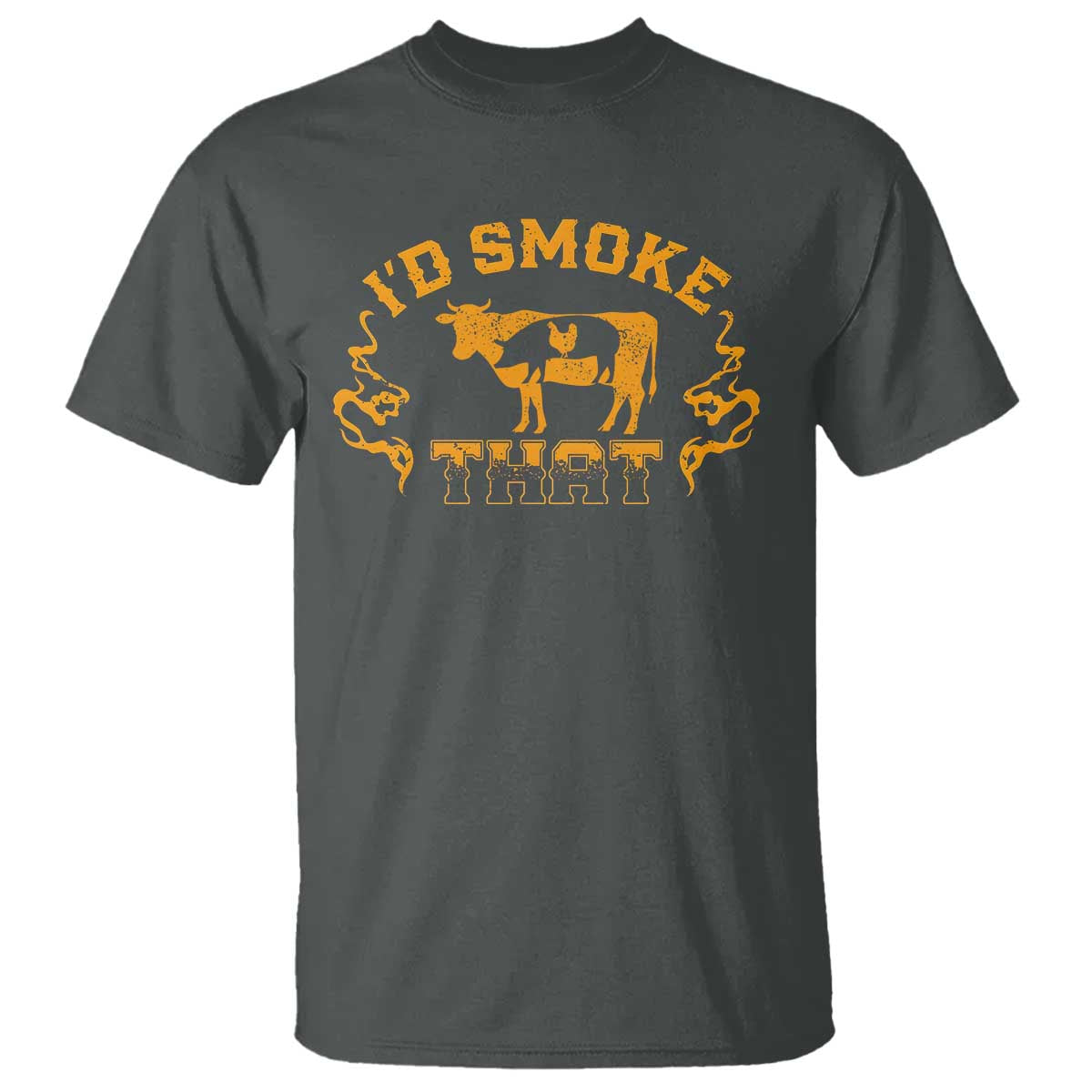 Funny BBQ T Shirt I'd Smoke That Chef Butcher Cook BBQ TS10 Dark Heather Print Your Wear