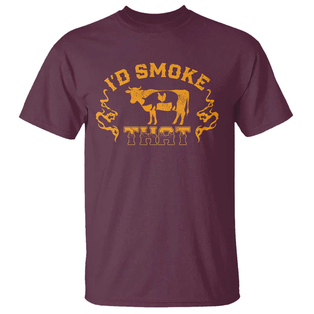 Funny BBQ T Shirt I'd Smoke That Chef Butcher Cook BBQ TS10 Maroon Print Your Wear