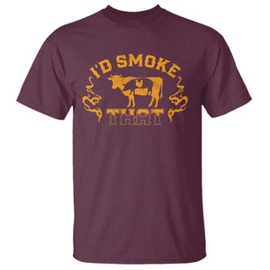 Funny BBQ T Shirt I'd Smoke That Chef Butcher Cook BBQ TS10 Maroon Print Your Wear