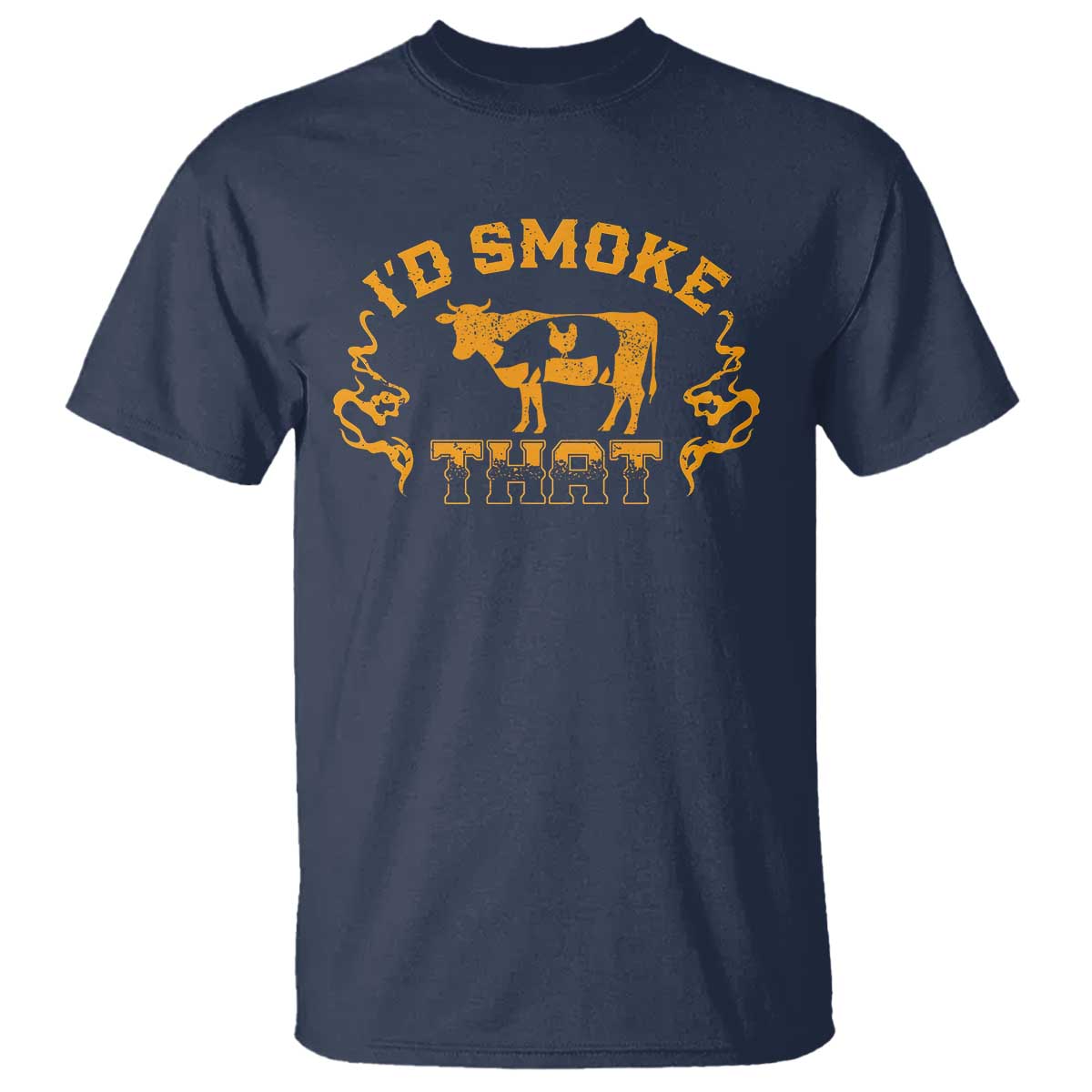 Funny BBQ T Shirt I'd Smoke That Chef Butcher Cook BBQ TS10 Navy Print Your Wear