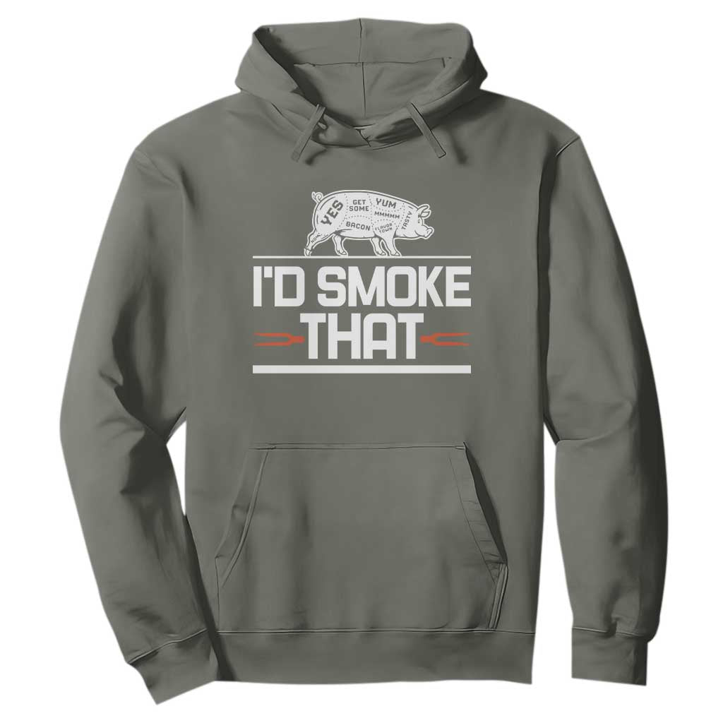 Funny BBQ I'd Smoke That Hoodie Chef Butcher Cook BBQ TS10 Military Green Print Your Wear