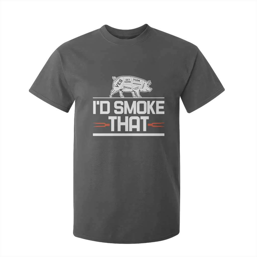 Funny BBQ I'd Smoke That T Shirt For Kid Chef Butcher Cook BBQ TS10 Dark Heather Print Your Wear