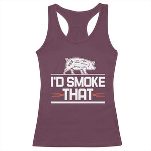 Funny BBQ I'd Smoke That Racerback Tank Top Chef Butcher Cook BBQ TS10 Maroon Print Your Wear