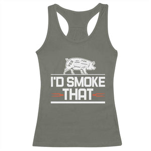 Funny BBQ I'd Smoke That Racerback Tank Top Chef Butcher Cook BBQ TS10 Military Green Print Your Wear