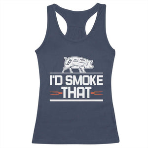 Funny BBQ I'd Smoke That Racerback Tank Top Chef Butcher Cook BBQ TS10 Navy Print Your Wear