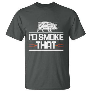 Funny BBQ I'd Smoke That T Shirt Chef Butcher Cook BBQ TS10 Dark Heather Print Your Wear