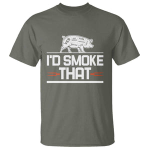 Funny BBQ I'd Smoke That T Shirt Chef Butcher Cook BBQ TS10 Military Green Print Your Wear